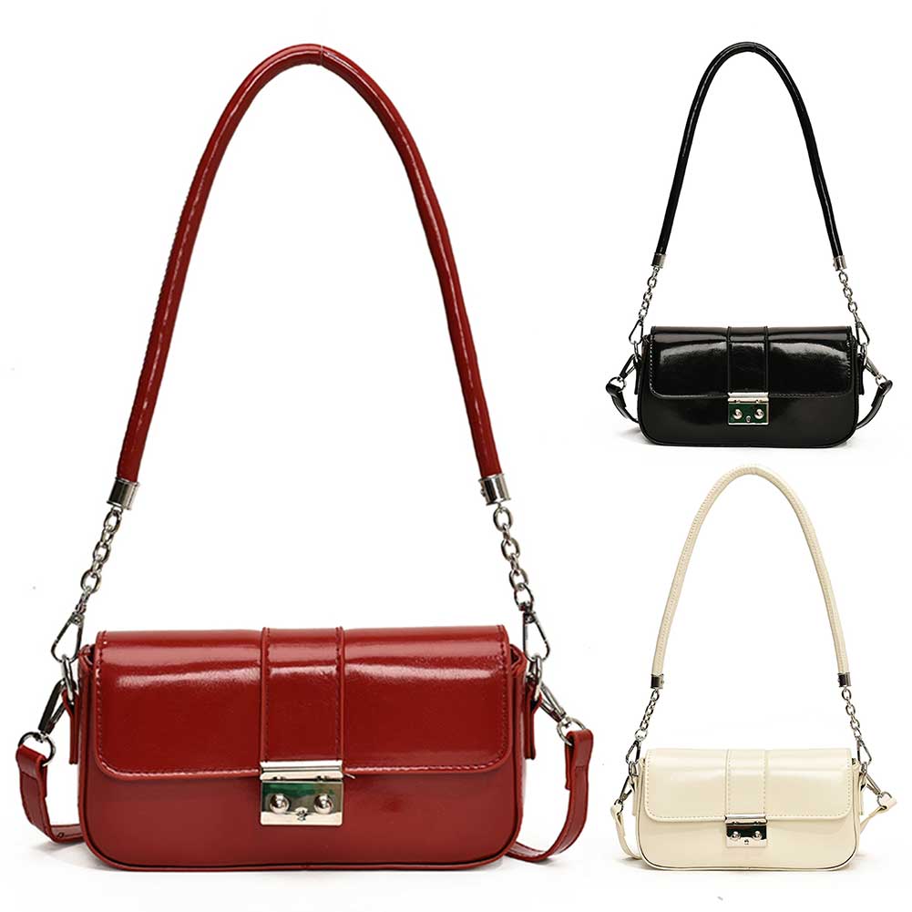 Women Shiny Shoulder Bag PU Leather Fashion Tote Handbag Adjustable Strap Casual Top Handle Bag Ladies Commute Bag