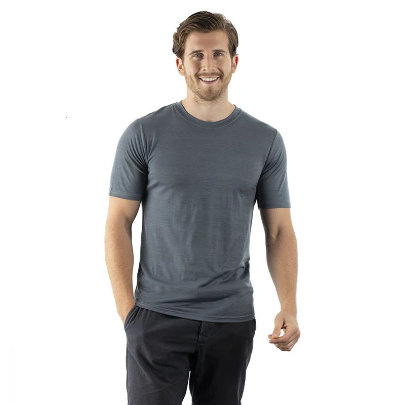 Merino Wool T Shirt Mens 175micro Base Layer Tee Men 180GSM Wicking Breathable Quick Dry AntiOdor USA Size 241108