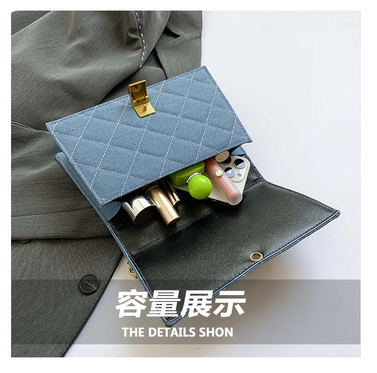 Luxury Women Brand Denim Plaid Quilted Crossbody Bag Casual Chain Lock Large Flap Messenger Shoulder Bag