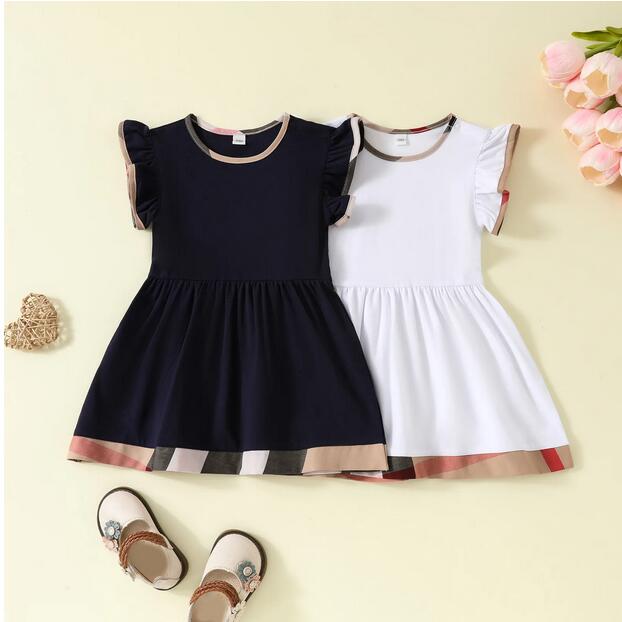 Kids New Style Short Sleeve Girl Dress Plaid Casual Wear Bow Cotton Kids Clothing Children's Wear Autumn Fashion 2-6 Years Mini Skirt Dresses