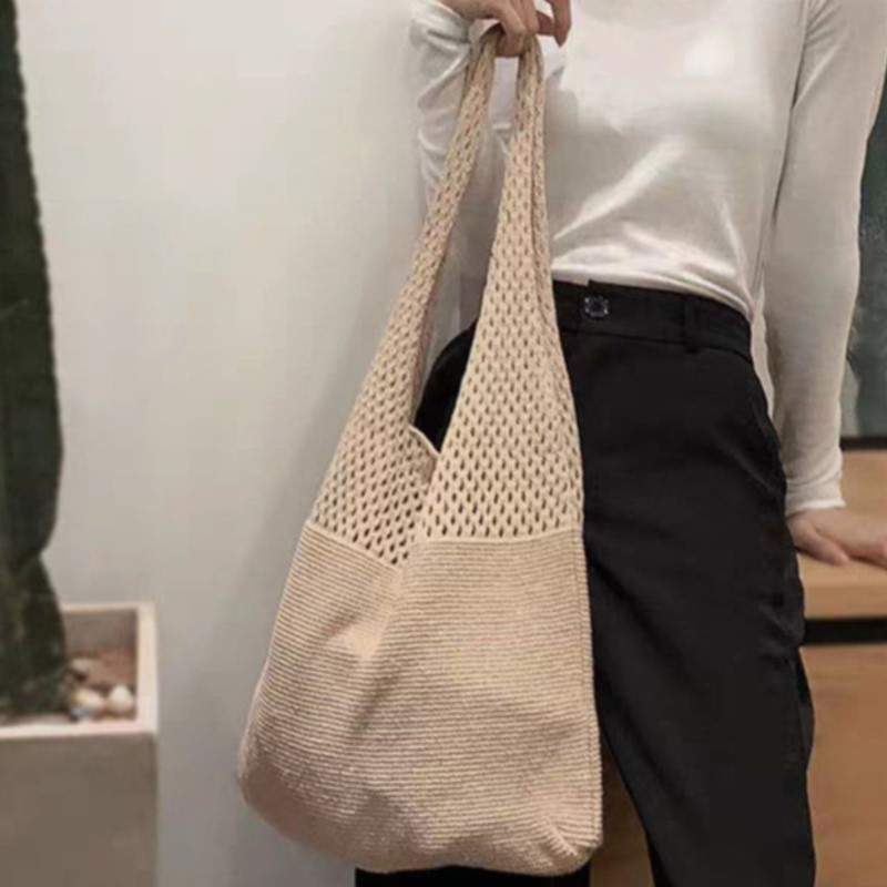 Shoulder Bag Women Large Capacity Shopper Totes Vintage Hollow Woven Underarm Knitted Handbag Ladies Summer Beach Travel Bag