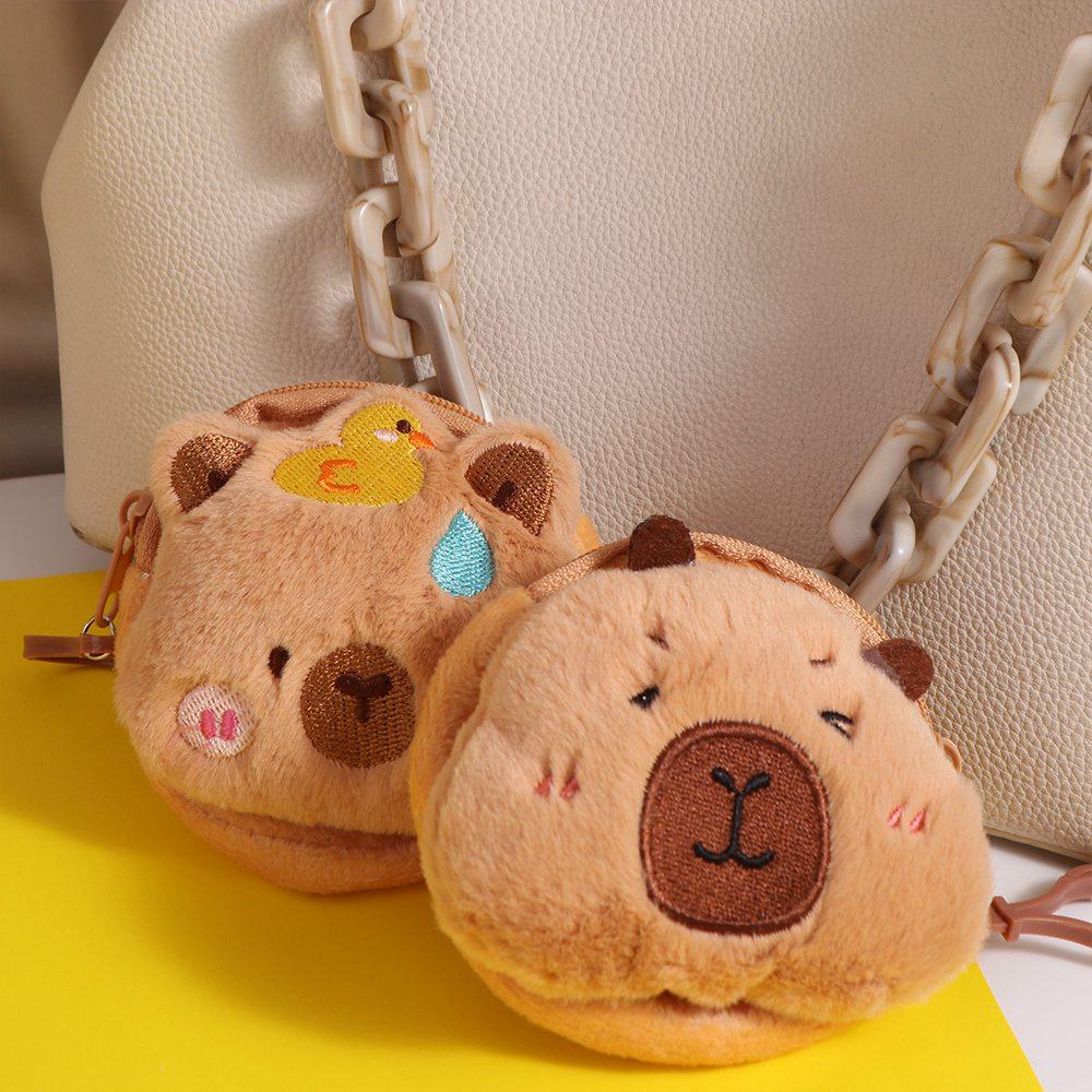 Zipper Capybara Coin Purse Wallet Bag Pendant Coin Pouch Capybara Plush Purse Bag with Keychain Pendant Protective Case