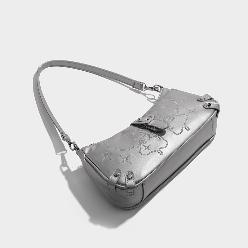 New Shoulder Bags Small Square Bag Women Zipper Silver Bow Embroidered Fashion Trend Leisure Handheld Bags Advanced Axillary Bag