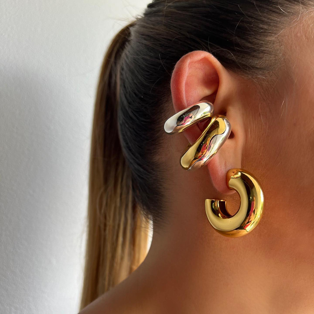 Designer Retro C-shaped Ear Clip for Women Stainless Steel Plated 18K Gold Classic Banquet Party Wedding Jewelry Free Shipping Wholesale