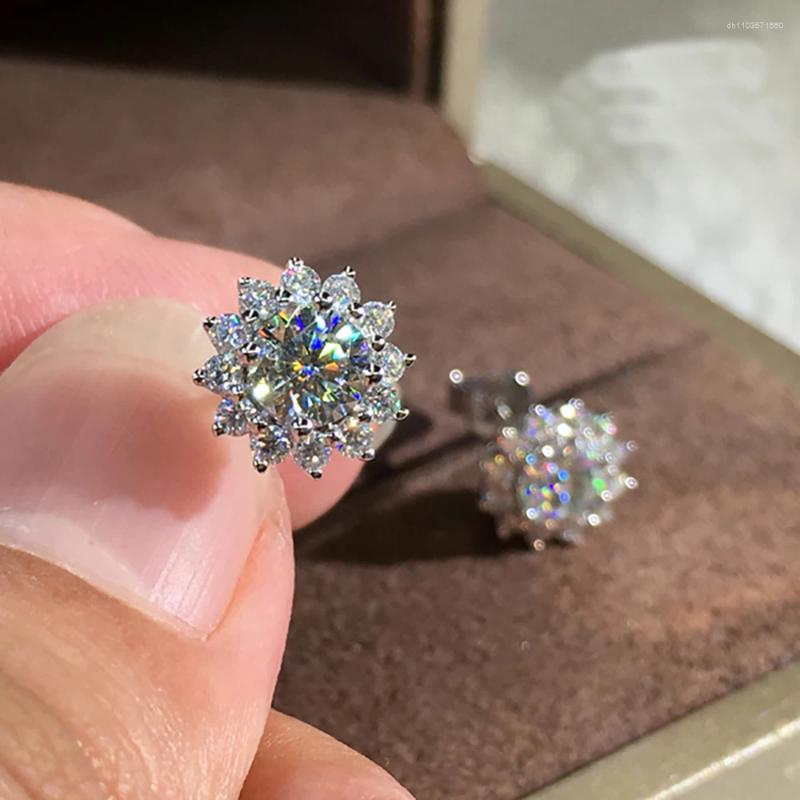 Stud Earrings Custom Solid 14K White Gold 2 Carat Women Wedding Anniversary Engagement Party Round Sunflower Moissanite Diamond