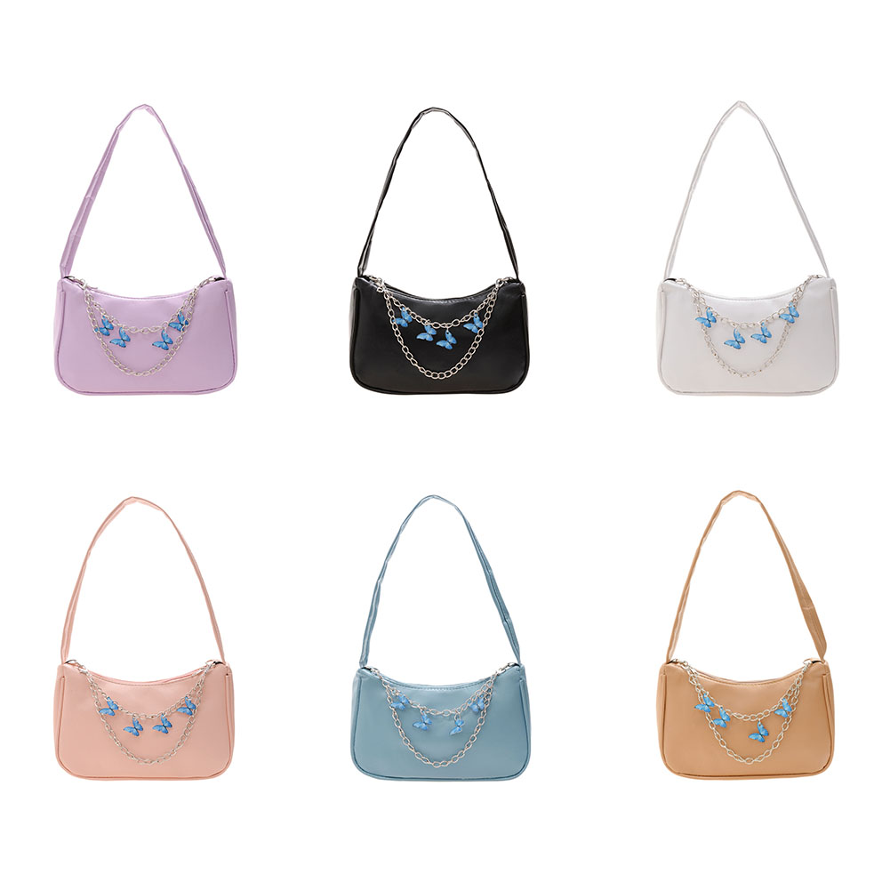Retro Butterfly Chain PU Leather Shoulder Underarm Bag Women Casual Small Purse