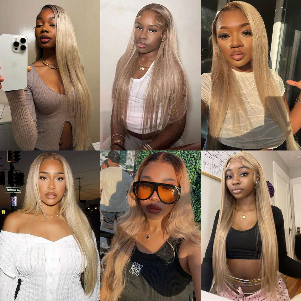Brown Root Ash Straight 13X4 13X6 Frontal Human Hair Wigs Transparent 180 Density Ombre Blonde 5X5 Lace Closure