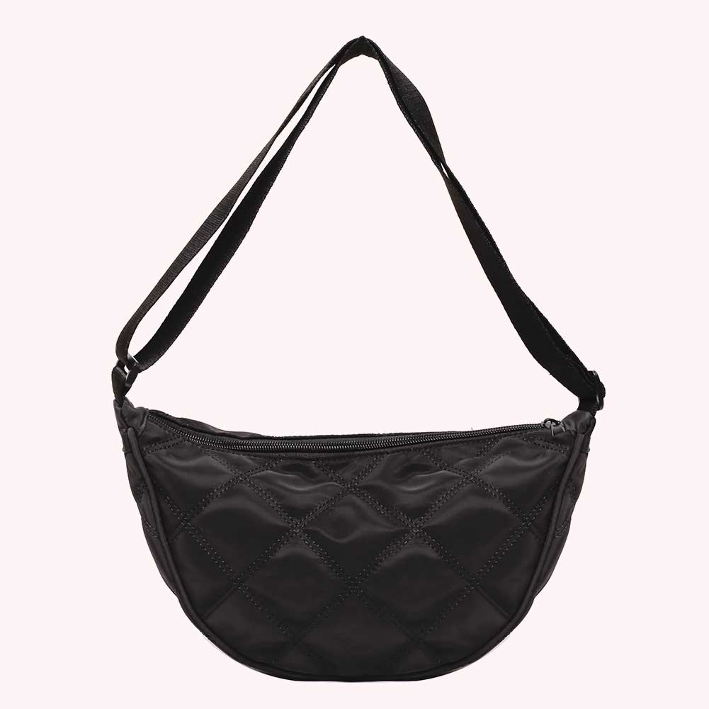 Women Half Moon Bag Lightweight Quilted Shoulder Purse Adjustable Strap Padded Crossbody Bag Versatile Winter Shopper Bag