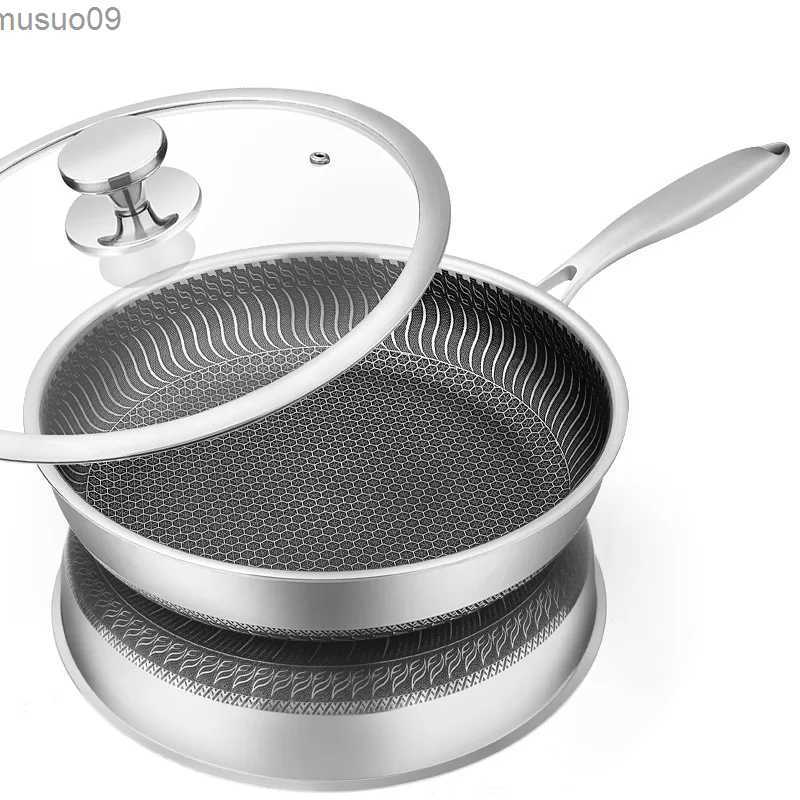 Pans LMETJMA stainless steel frying pan non stick honeycomb frying pan with Lid sensing ceramic electric gas cookware compatible with KC0480L2403