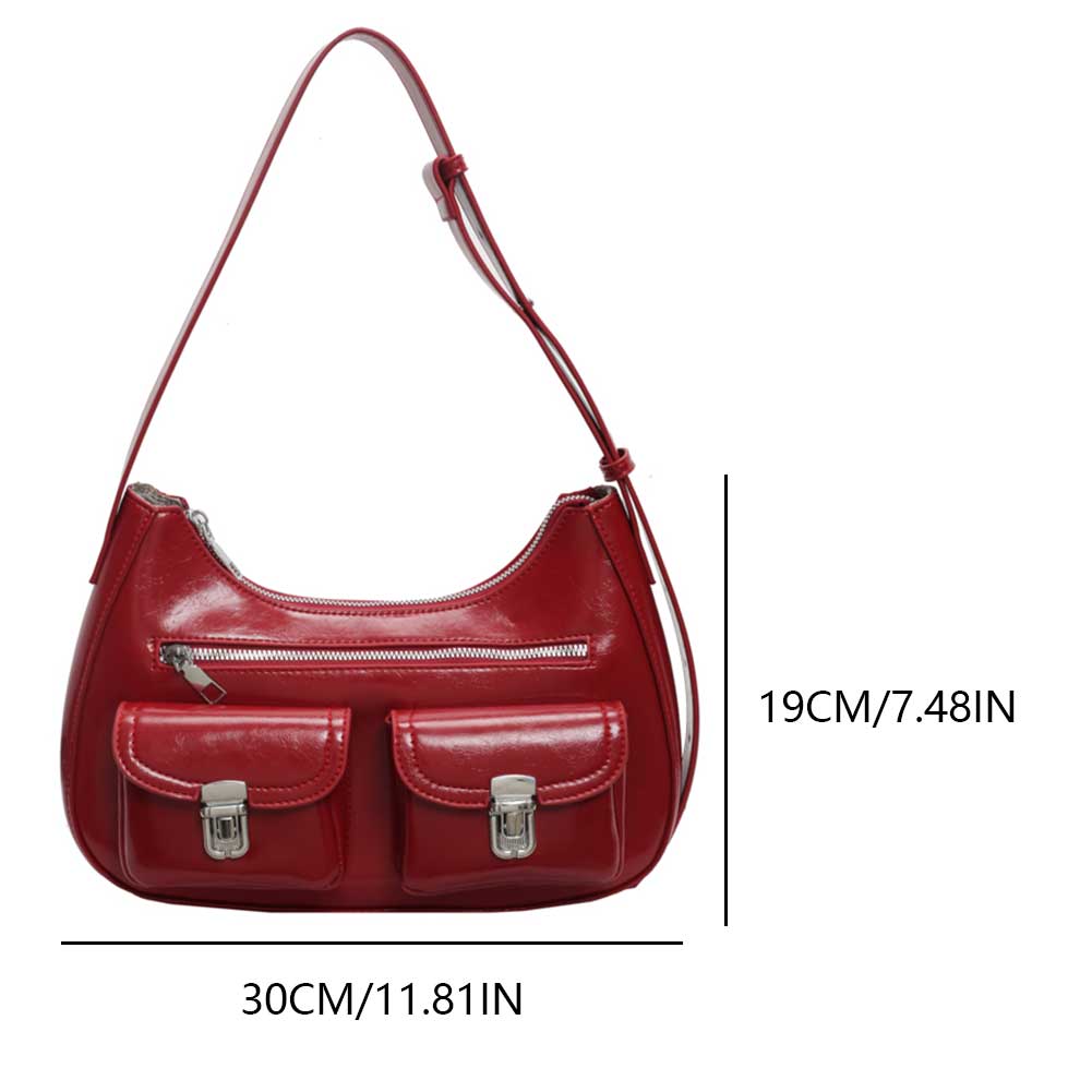 Women Stylish Crossbody Bag Large Capacity PU Underarm Bag Casual Satchel Bag Adjustable Strap Multi-pockets Outdoor Travel Bag