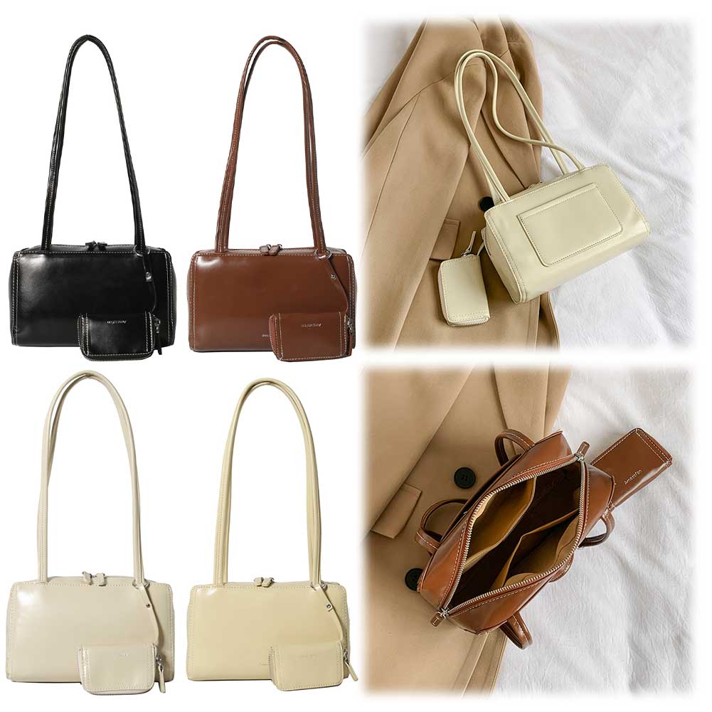 Women Simple Tote Bag PU Leather Elegant Underarm Bag Solid Color Casual Armpit Bag Leisure Bag with Matching Clutch Set