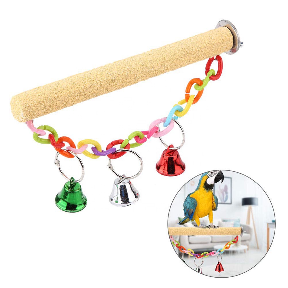 Bird Parrots Perch Standing Bar with Bell Grinding Grew Tool Pets Toys for Birds Cage