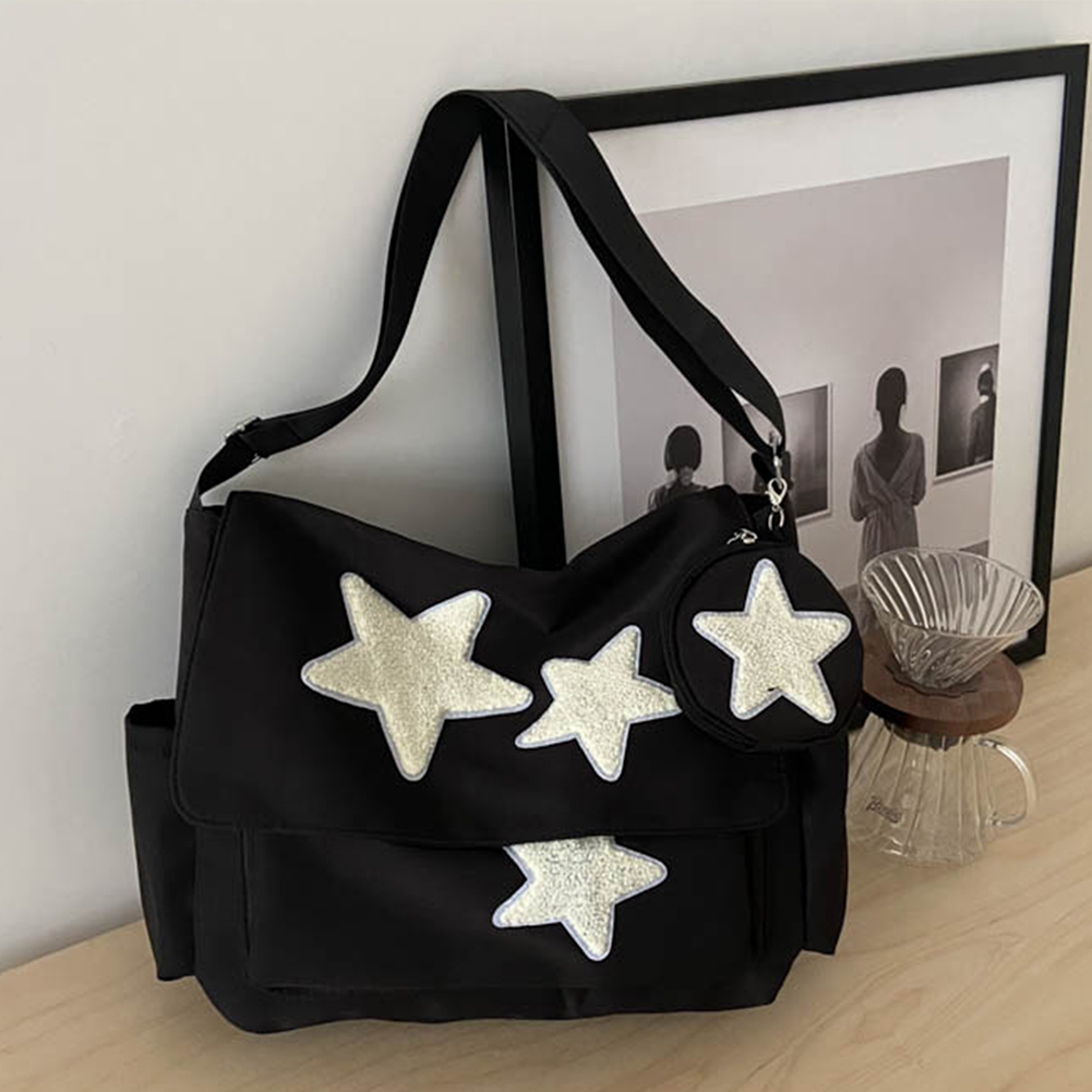 Women Cute Messenger Bag with Coin Purse Star Patches Kawaii Shoulder Bag Large Capacity Simple Crossbody Bag Girls Daily Bag
