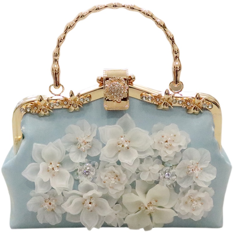 Foreign pearlescent three-dimensional jelly flower mouth gold bag autumn new trendy girl portable shoulder messenger bag