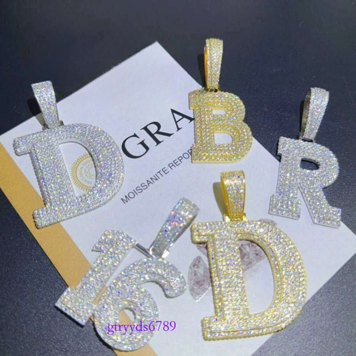 A-Z Sterg Sier Shiny Moissanite Letter Pendant with 3mm 24inch Rope Chain Jewelry for Men Women Nice Gift