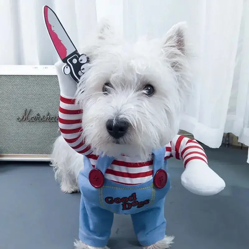 Halloween Dog Cat Clothes Funny Pet Costume Adjustable Dog Deadly Doll Cosplay Party Sets Novelty Clothing Fancy Festival Cloth