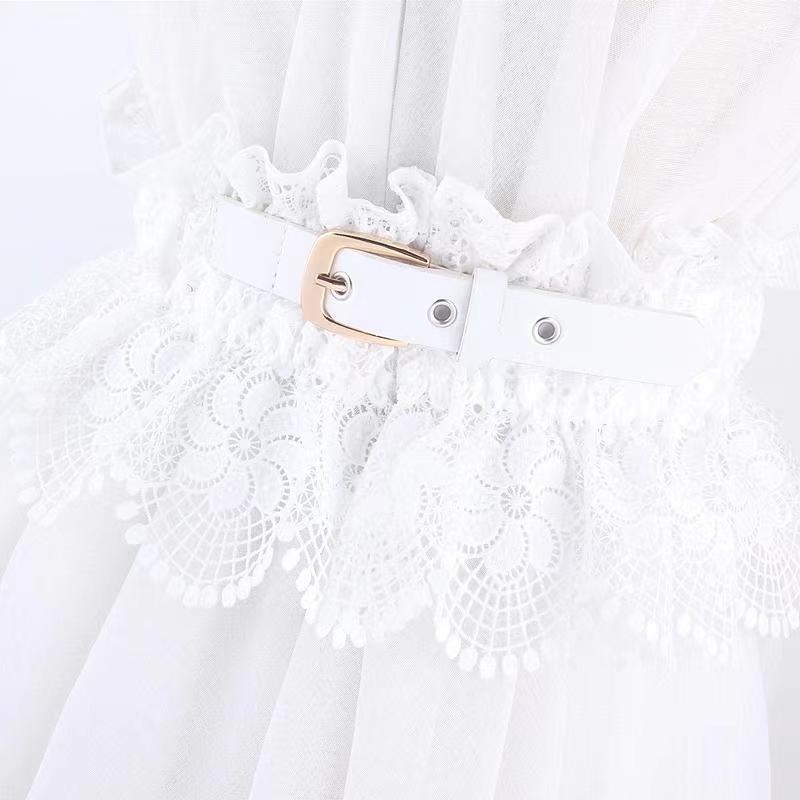 2023 Spring New Fashion Lace Waistband Stretch Outer Wear Wide Waist Outer Take Dress Shirt Netflix Matching Goddess
