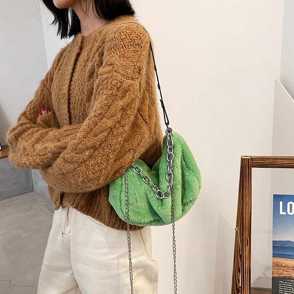 Popular Simple Female Daily Bag Fashion Female Tote Solid Plush Shoulder Messenger Bag Autumn Street Chain Purse
