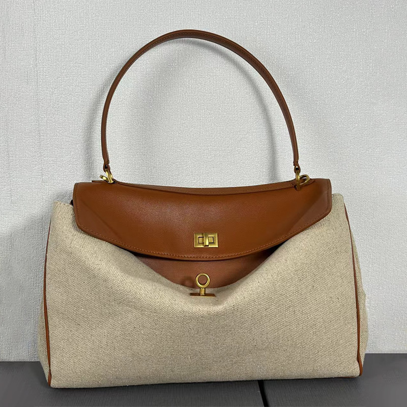 Brown Canvas And Leather Shoulder Bag Brand High-end Large-capacity Genuine Leather Fashion Tote Shoulder Handbag Crossbody Bag