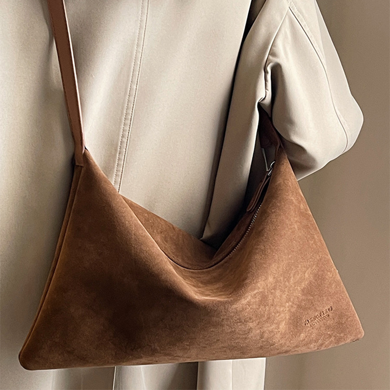Brand Vintage Suede Lady Tote Bag New Large Capacity Commute Shoulder High-end Crossbody Bags Fashion Design Coffee Underarm Bag