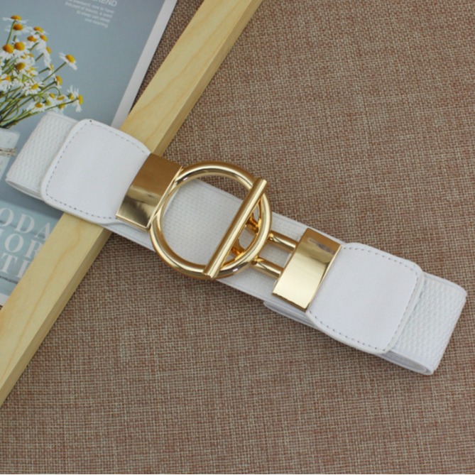 Factory direct sale in wide waist seal fashion gold round buckle simple lap hook elastic elastic waistband temperament with skirt clothes