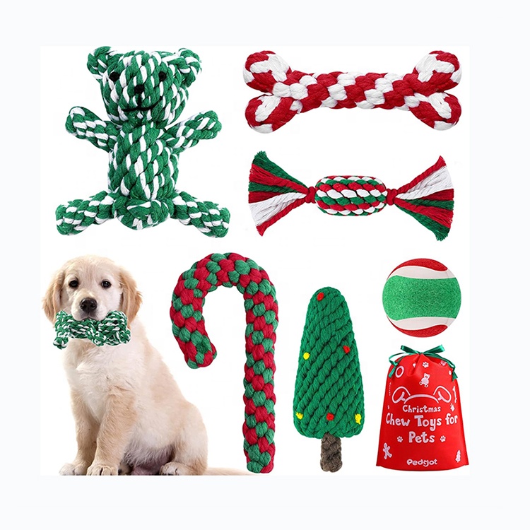 6 Pieces Christmas Dog Chew Cotton Rope Toy Pet Supplies Chew Training Toys For Dog Playing