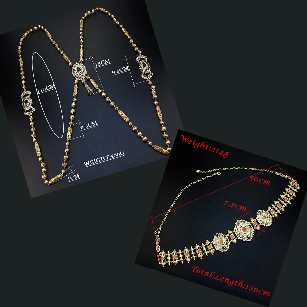 Sunspicems Chic Morocco Bride Wedding Jewelry Set Caftan Waist Chain Belt Long Shoulder Straps Necklace Women Body 240401
