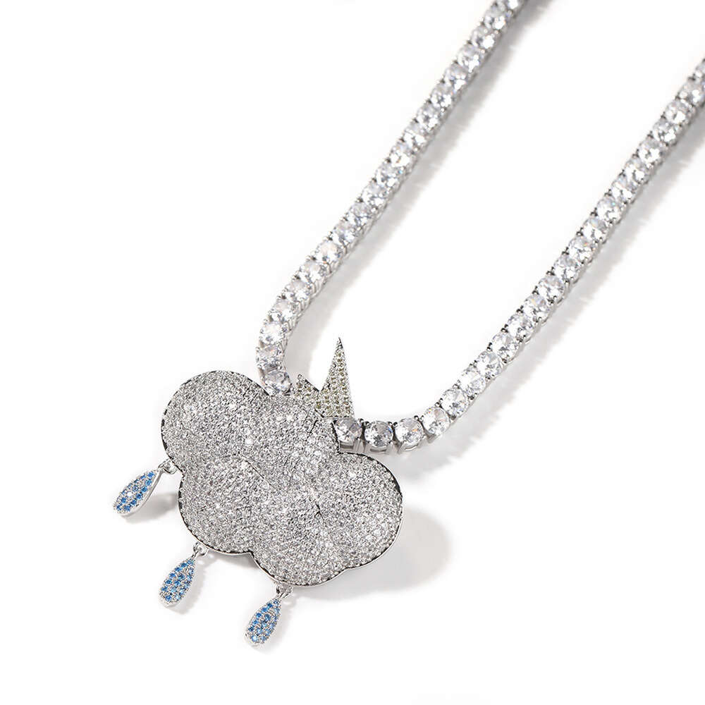 Top Quality Lightning Rain Cloud Pendant Necklace Ancient Cute Jewelry Hip Hop Punk Rock Full Iced Out Diamond Unique Design Cool Style Rapper Jewelry