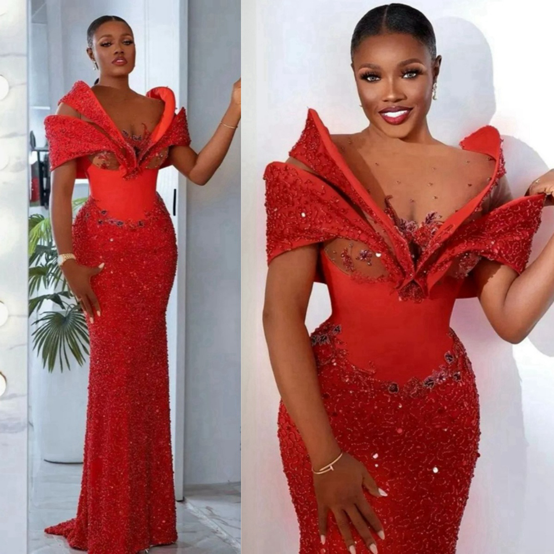 2024 Plus Size Aso Ebi Prom Dress Evening Gowns Illusion Mermaid Formal Dress Birthday Party Dress Second Reception Dresses for African Black Women AM
