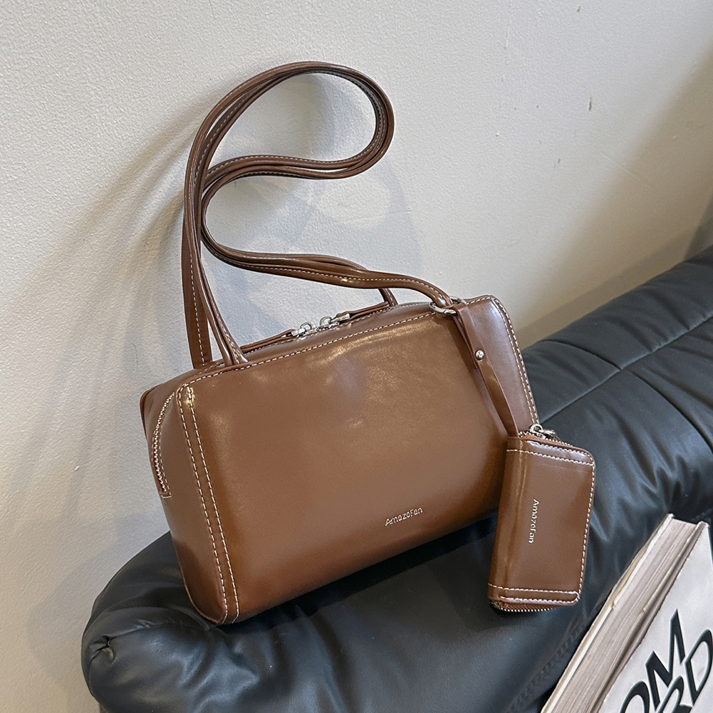 Women Simple Tote Bag PU Leather Elegant Underarm Bag Solid Color Casual Armpit Bag Leisure Bag with Matching Clutch Set