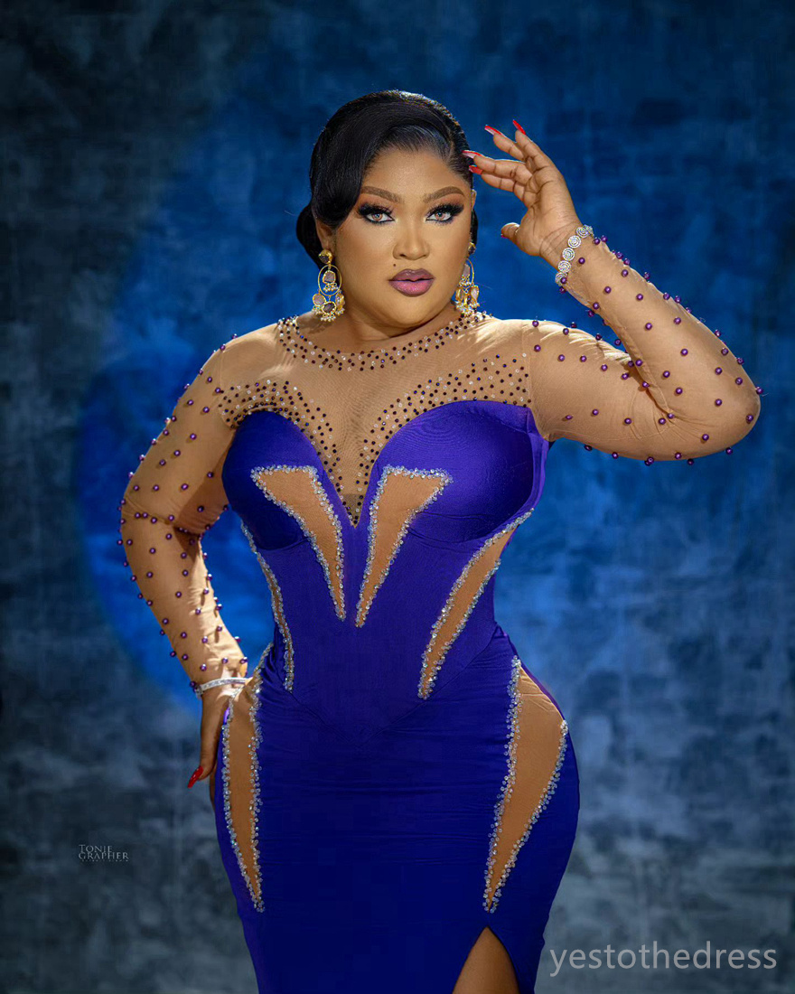 2024 Plus Size Aso Ebi Prom Dress for Special Occasions Illusion Mermaid Side Split Beaded Evening Dresses Elegant Birthday Dress Second Reception Gow