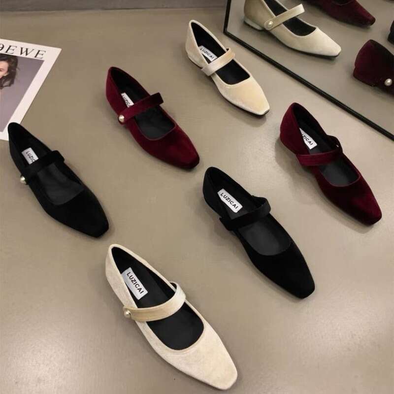 Suede Flats Loafers Women Marie Janes Spring Shoes 2025 Square Toe Ballet Dance Shoes Fashion Luxury Dress Zapatillas De Mujer