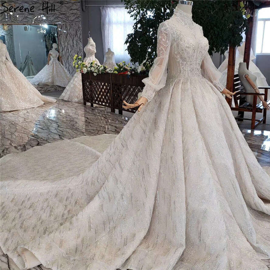 SERENE HILL High-End Handmade Lantern Sleeves Wedding Dress 2025 High Neck Elegant Bride Gown Real Photo Custom Made