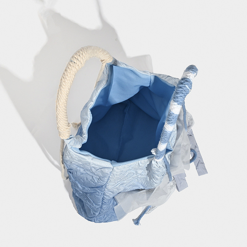 JIOMAY-Blue Vintage Large Capacity Tote Bag For Women Tie-dyed Fabric Accessory Rose Shoulder Bags High Quality Lace Handbag