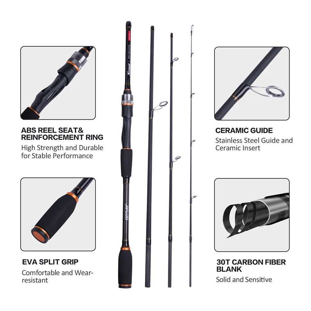 Got Xceed 1.98-3.6m Fuji guide ring Caen rotary casting fishing rod M/MH power bait rod 4-piece travel rod with tube bag W241108