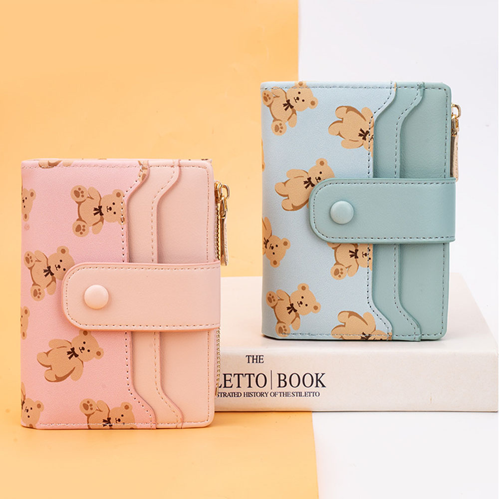 Women's Cartoon Teddy bear Wallet With Large Capacity Snap Closure Coin Pocket, Foldable Multi-Functional Clutch Handbag