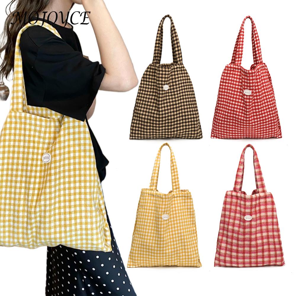 Women Plaid Tote Handbag Large Capacity Daily Shopping Bag Color Matching Versatile Top Handle Bag Ladies Commute Bag