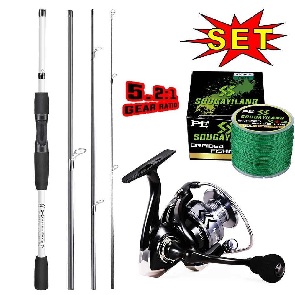 Sougayilang white rotating fishing rod and reel set 4-section bait fishing rod EVA hand rotating fishing reel W241108