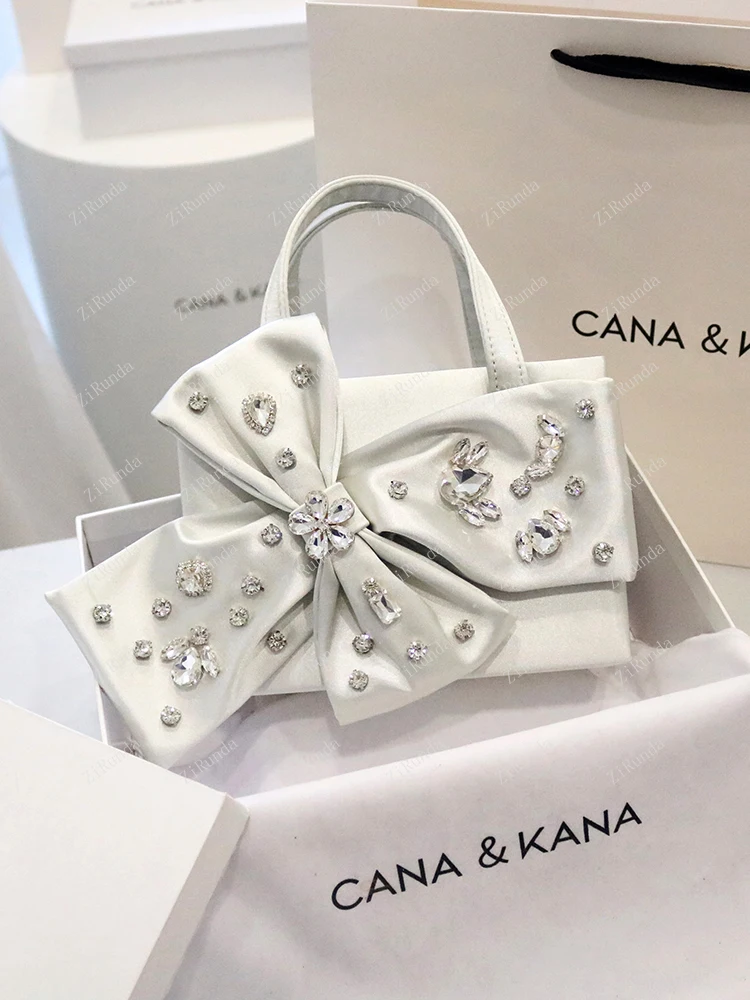 Design sense niche bow diamond-encrusted satin handbag bag shoulder crossbody new autumn