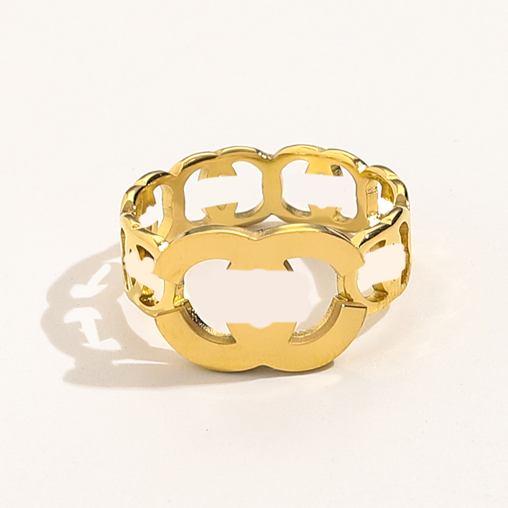 20Style for Woman Designer Double Rings Gold Plated Wedding Gift Hollow out Letter Women Ring High Quality