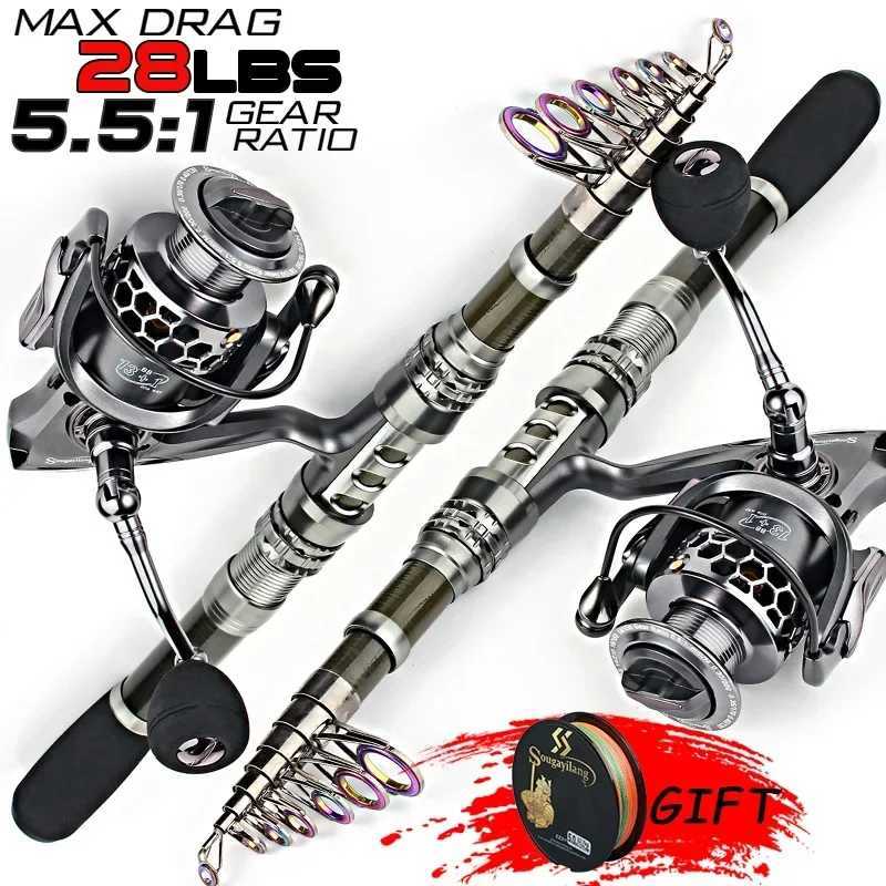 Sougayilang fishing rod and reel combination Tescopic fishing rod rotating reel maximum drag 20Kg for saltwater freshwater beach fishing W241108