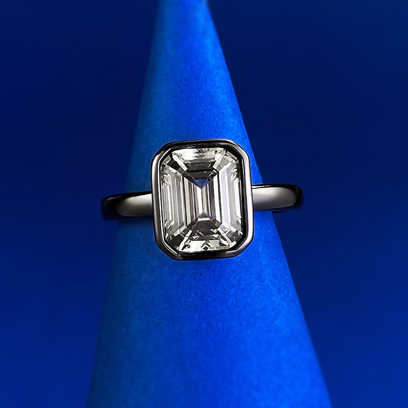 Genuine Authentic S925 sterling Silver Vintage Jewelry Asscher Cut Grey Black Moissanite Diamond Gemstones Party Eternity Elegant Women Wedding Band R