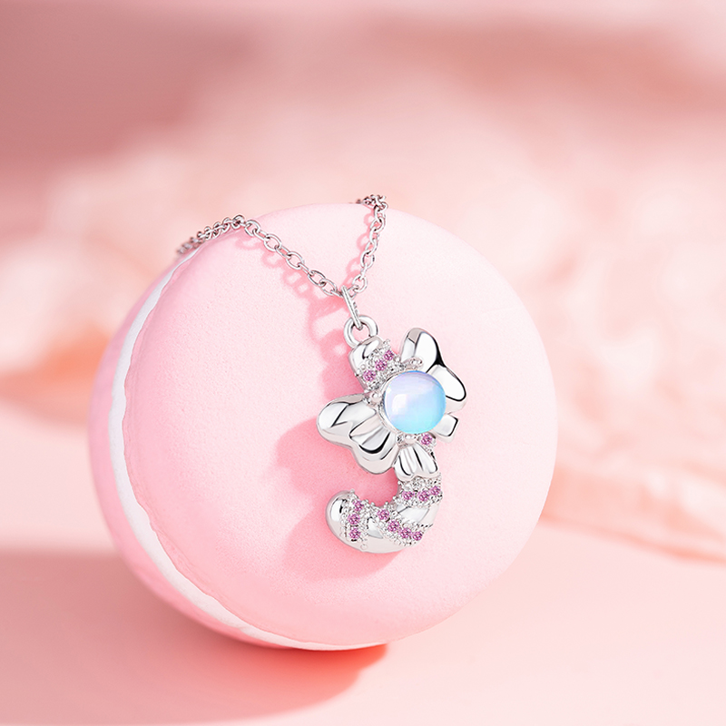 Women's Original Design Moonstone Cane Pendant with Sparkling Zirconia for Christmas
