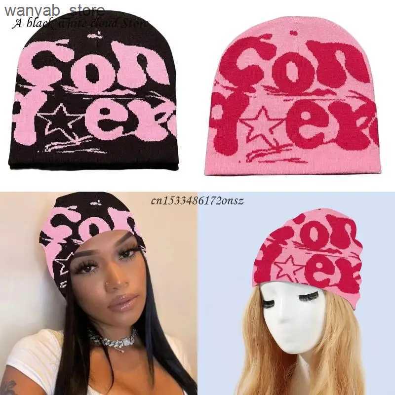 Beanie/Skull Caps Knit Beanie Hat for Women Y2K Fashion Letter Hat Handcrochet Jacquard Hat Girl Soft Hat Female Men Unisex Warm Headwear L240910