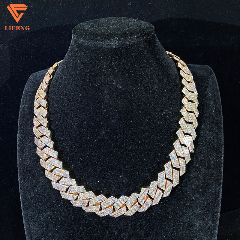 Rose Gold Plated Miami Cuban Chain Custom Name Sterg Sier With VVS Moissanite Charms Necklace And Bracelet Jewelry Set
