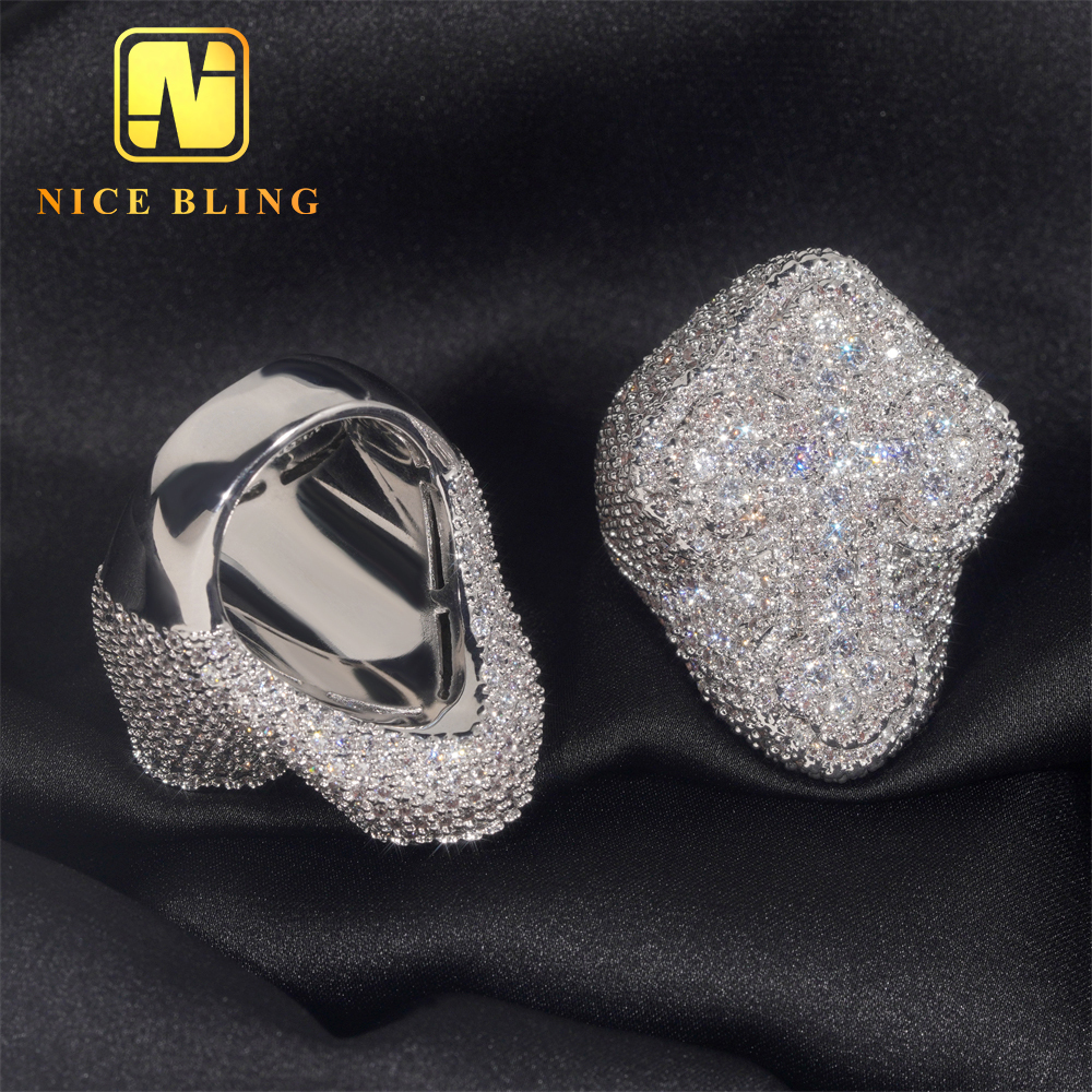 Rappers Style Tester Hip Hop Jewelry VVS Dia Iced Out Sterg Sier Cross Custom Moissanite Ring