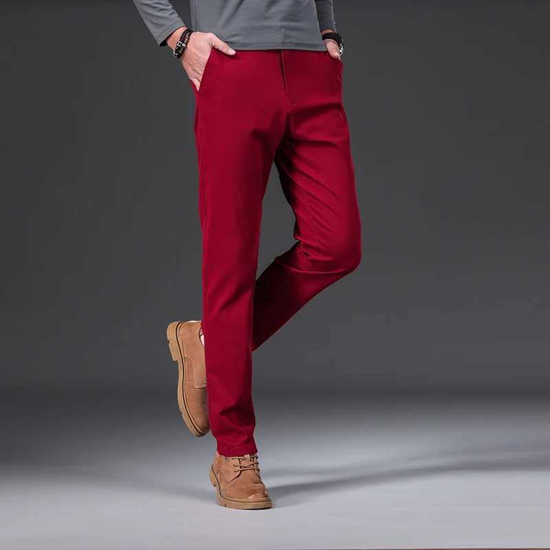 97% Cotton Elastic Casual Pants for Men Autumn Slim Straight Solid Color Business Trousers Classic Black Blue Army Green Khaki LX241107