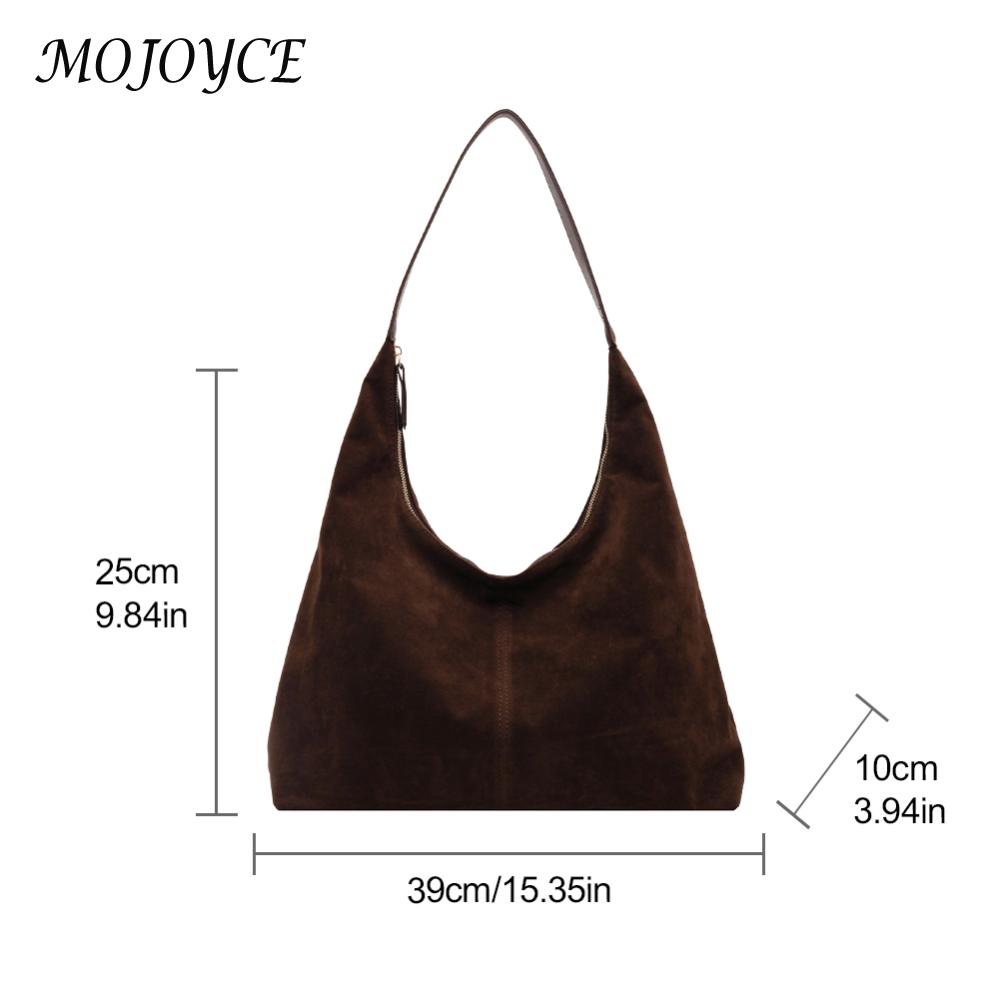 Women Suede Shoulder Bag with Zipper Hobo Bag Large Capacity Handbag Solid Slouchy Bag Commuter Travel Bag