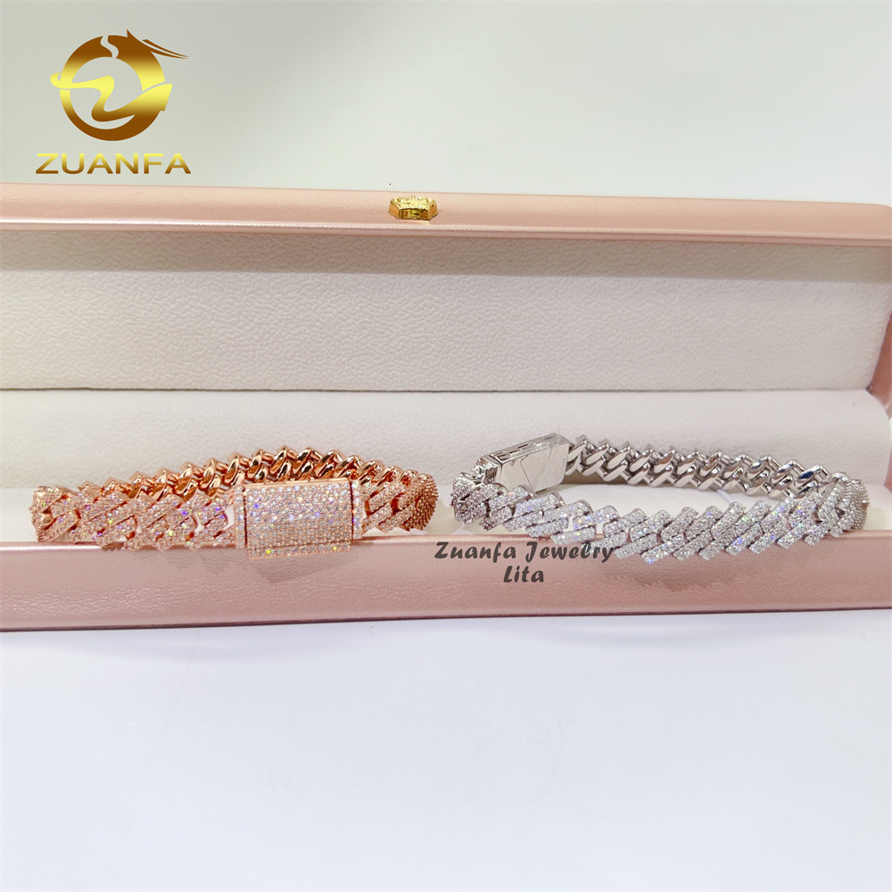 hot sale fine jewelry lab dia s sterg sier rhodium plated moissanite men cuban k bracelet