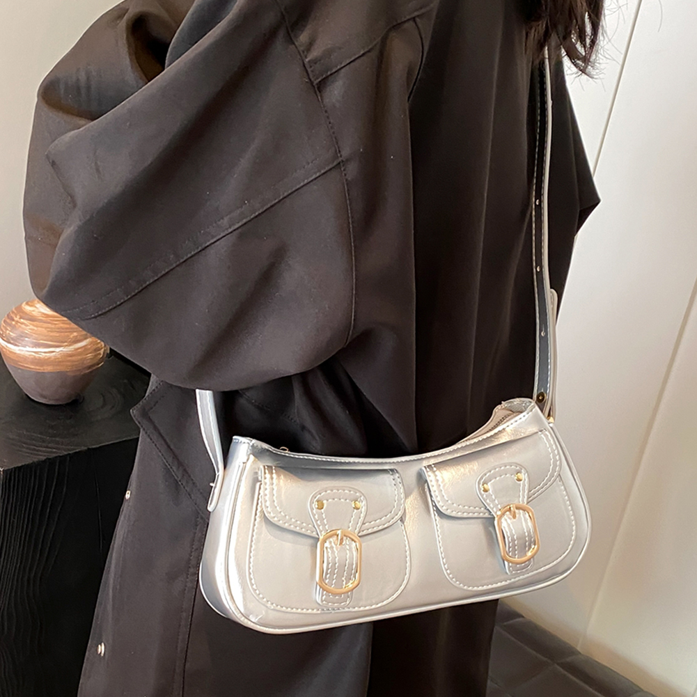 Fashion Leather Shoulder Armpit Bag PU Leather Crossbody Bag Female Simple Small Pocket Design Underarm Handbags and Purses